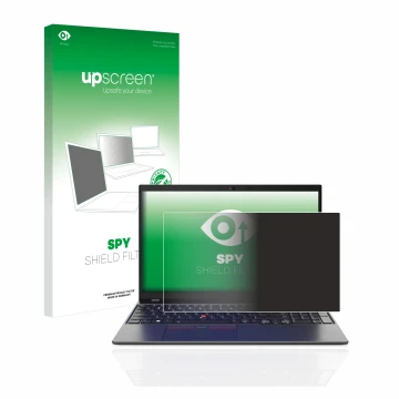 Face avant d’un emballage produit avec le logo de la marque upscreen. À côté, l’appareil Lenovo ThinkPad L15 Gen 4 est représe