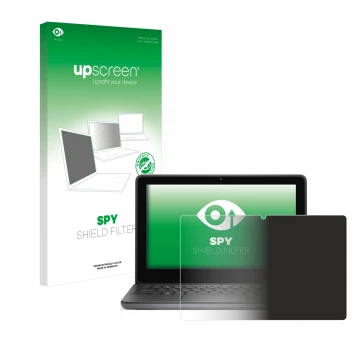 Face avant d’un emballage produit avec le logo de la marque upscreen. À côté, l’appareil Dell Latitude 3140 2-in-1 est représe