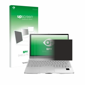 Face avant d’un emballage produit avec le logo de la marque upscreen. À côté, l’appareil Fujitsu Lifebook U9313X est représent