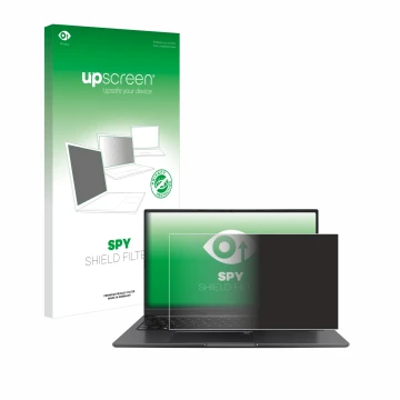 Face avant d’un emballage produit avec le logo de la marque upscreen. À côté, l’appareil ASUS Vivobook 15 OLED est représenté 
