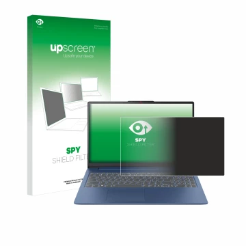 Face avant d’un emballage produit avec le logo de la marque upscreen. À côté, l’appareil Lenovo IdeaPad Slim 3 Gen 8 15