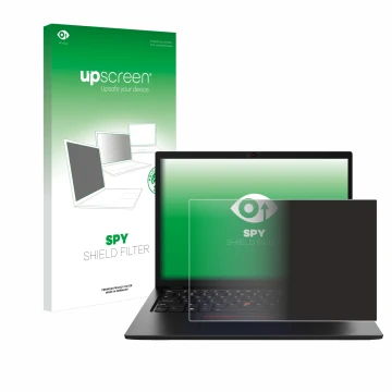 Face avant d’un emballage produit avec le logo de la marque upscreen. À côté, l’appareil Lenovo ThinkPad L13 Gen 4 Non-Touch e