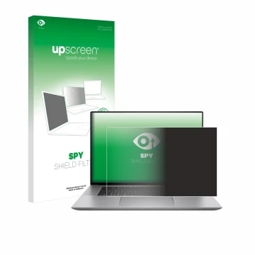 Face avant d’un emballage produit avec le logo de la marque upscreen. À côté, l’appareil HP Zbook Studio 16 G10 est représenté