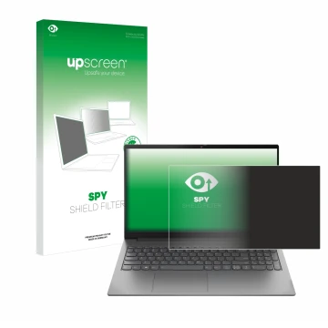 Face avant d’un emballage produit avec le logo de la marque upscreen. À côté, l’appareil Lenovo ThinkBook 15 Gen 4 est représe