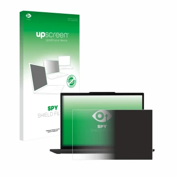 Face avant d’un emballage produit avec le logo de la marque upscreen. À côté, l’appareil Lenovo ThinkPad T14 Gen 5 est représe