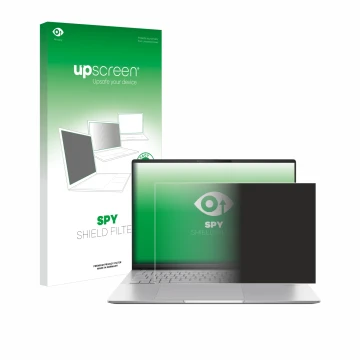 Face avant d’un emballage produit avec le logo de la marque upscreen. À côté, l’appareil ASUS Vivobook S16 OLED M5606 est repr
