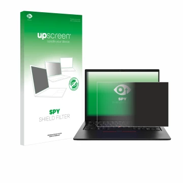 Face avant d’un emballage produit avec le logo de la marque upscreen. À côté, l’appareil Lenovo ThinkPad L13 Gen 5 est représe