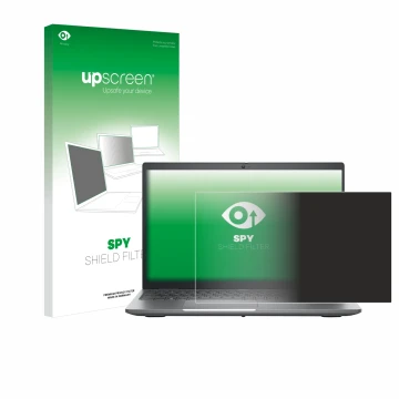 Face avant d’un emballage produit avec le logo de la marque upscreen. À côté, l’appareil Dell Precision 3580 est représenté av