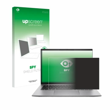 Face avant d’un emballage produit avec le logo de la marque upscreen. À côté, l’appareil HP Zbook Firefly 14 G11 est représent