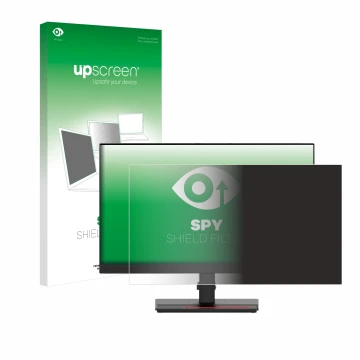 Face avant d’un emballage produit avec le logo de la marque upscreen. À côté, l’appareil Lenovo ThinkVision T24i-30 23,8