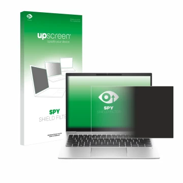 Face avant d’un emballage produit avec le logo de la marque upscreen. À côté, l’appareil HP EliteBook 830 G11 est représenté a