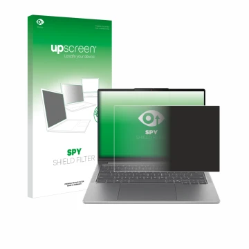 Face avant d’un emballage produit avec le logo de la marque upscreen. À côté, l’appareil Lenovo IdeaPad Pro 5 Gen 10 14