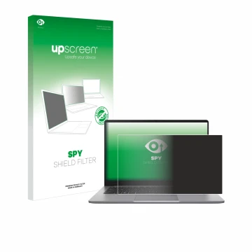 Face avant d’un emballage produit avec le logo de la marque upscreen. À côté, l’appareil ASUS ExpertBook P1 P1403 est représen