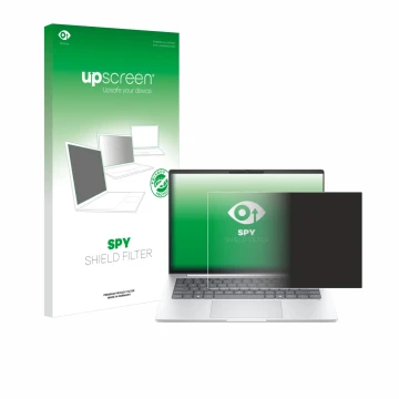 Face avant d’un emballage produit avec le logo de la marque upscreen. À côté, l’appareil HP EliteBook 8 G1i 14
