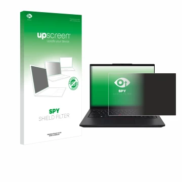 Face avant d’un emballage produit avec le logo de la marque upscreen. À côté, l’appareil Lenovo ThinkPad L14 Gen 6 est représe