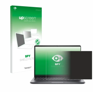 Face avant d’un emballage produit avec le logo de la marque upscreen. À côté, l’appareil Dell Pro 14 est représenté avec la pr