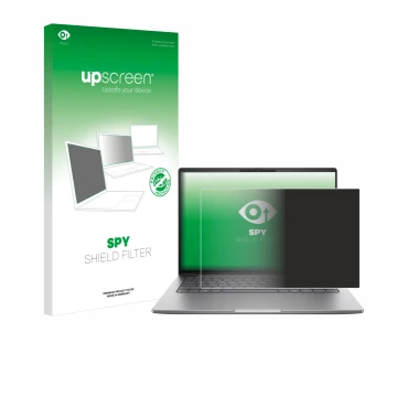 Face avant d’un emballage produit avec le logo de la marque upscreen. À côté, l’appareil HP ZBook 8 G1a 14