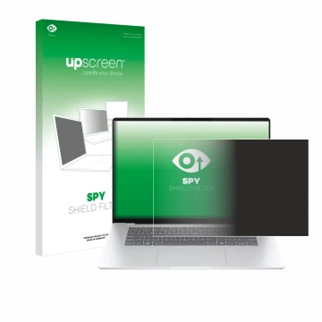 Face avant d’un emballage produit avec le logo de la marque upscreen. À côté, l’appareil HP OmniBook 5 16 est représenté avec 