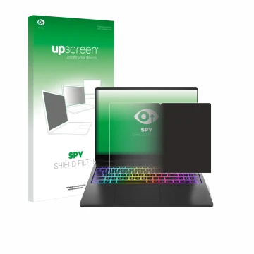 Face avant d’un emballage produit avec le logo de la marque upscreen. À côté, l’appareil HP Omen Max 16 est représenté avec la