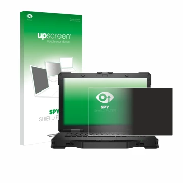 Face avant d’un emballage produit avec le logo de la marque upscreen. À côté, l’appareil Dell Pro Rugged 14 Laptop est représe