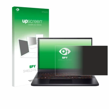 Face avant d’un emballage produit avec le logo de la marque upscreen. À côté, l’appareil Acer Nitro V 15 est représenté avec l