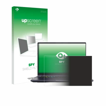 Face avant d’un emballage produit avec le logo de la marque upscreen. À côté, l’appareil Gigabyte AORUS 16X 2024 est représent