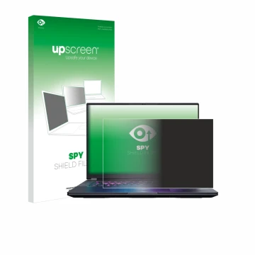 Face avant d’un emballage produit avec le logo de la marque upscreen. À côté, l’appareil Gigabyte AORUS Elite 16 2025 est repr