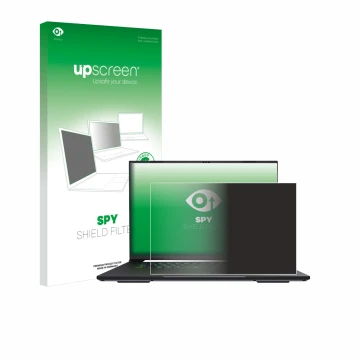 Face avant d’un emballage produit avec le logo de la marque upscreen. À côté, l’appareil Gigabyte AERO X16 2025 est représenté