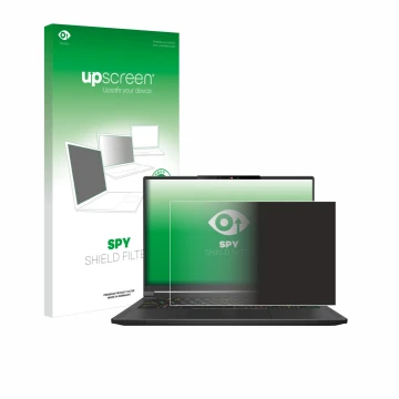 Face avant d’un emballage produit avec le logo de la marque upscreen. À côté, l’appareil MSI Stealth A16 AI+ est représenté av