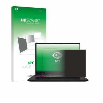 Face avant d’un emballage produit avec le logo de la marque upscreen. À côté, l’appareil MSI Vector 16 HX AI est représenté av