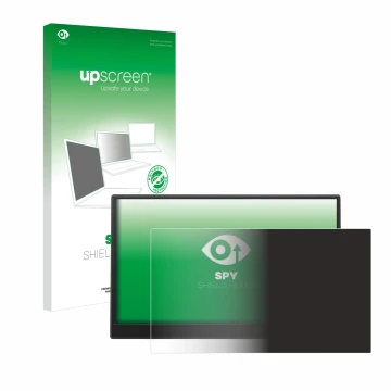 Face avant d’un emballage produit avec le logo de la marque upscreen. À côté, l’appareil Azeyou PM1506S 15.6