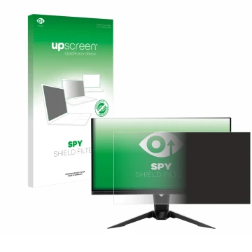 Face avant d’un emballage produit avec le logo de la marque upscreen. À côté, l’appareil ASRock PGO27QFV est représenté avec l