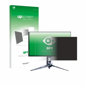 Face avant d’un emballage produit avec le logo de la marque upscreen. À côté, l’appareil ASUS ROG Swift PG27AQWP est représent