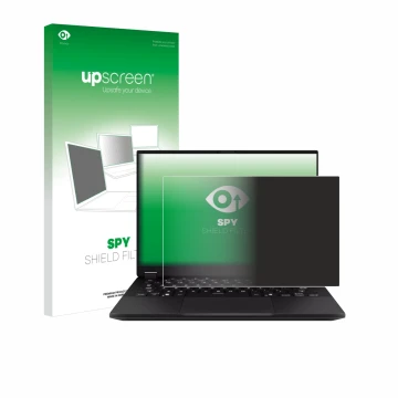 Face avant d’un emballage produit avec le logo de la marque upscreen. À côté, l’appareil ASUS TUF Gaming A14 est représenté av