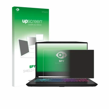 Face avant d’un emballage produit avec le logo de la marque upscreen. À côté, l’appareil MSI Katana 15 HX B14 est représenté a