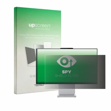 Face avant d’un emballage produit avec le logo de la marque upscreen. À côté, l’appareil Lenovo IdeaCentre AIO 27IWC11 est rep