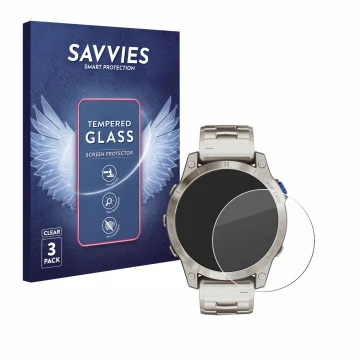 Face avant d’un emballage produit avec le logo de la marque Savvies. À côté, l’appareil Garmin D2 Mach 1 est représenté avec l