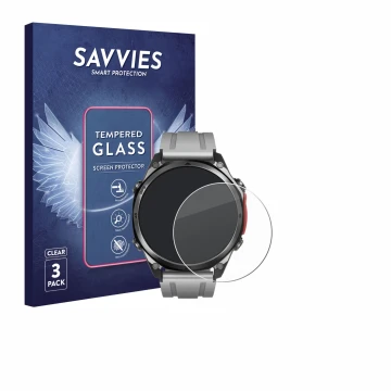 Face avant d’un emballage produit avec le logo de la marque Savvies. À côté, l’appareil Doogee Anywise W1 Pro est représenté a