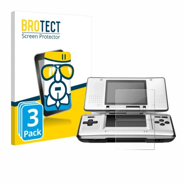 Face avant d’un emballage produit avec le logo de la marque BROTECT. À côté, l’appareil Nintendo DS est représenté avec la pro