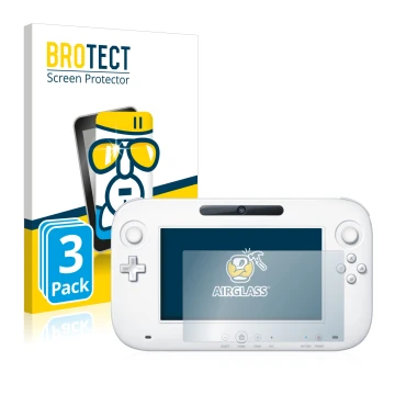 Face avant d’un emballage produit avec le logo de la marque BROTECT. À côté, l’appareil Nintendo Wii U GamePad (Controller) es