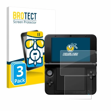 Face avant d’un emballage produit avec le logo de la marque BROTECT. À côté, l’appareil Nintendo 3DS XL SPM7800 est représenté