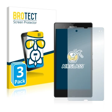 Face avant d’un emballage produit avec le logo de la marque BROTECT. À côté, l’appareil Sony Xperia Z C6602 C6603 est représen