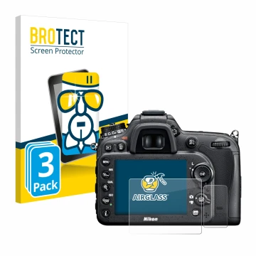Face avant d’un emballage produit avec le logo de la marque BROTECT. À côté, l’appareil Nikon D7100 est représenté avec la pro