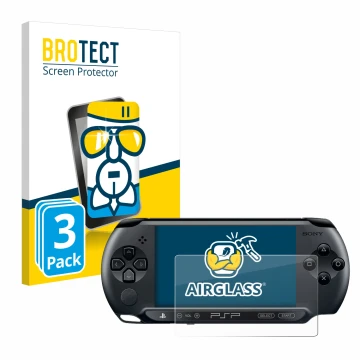Face avant d’un emballage produit avec le logo de la marque BROTECT. À côté, l’appareil Sony PSP 1004 est représenté avec la p