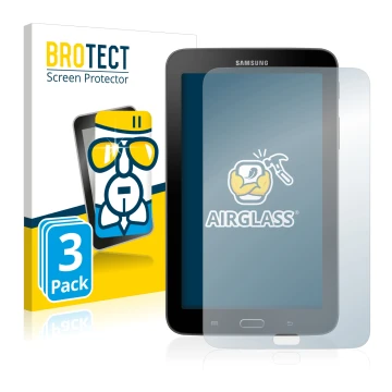 Face avant d’un emballage produit avec le logo de la marque BROTECT. À côté, l’appareil Samsung Galaxy Tab 3 7.0 Lite est repr