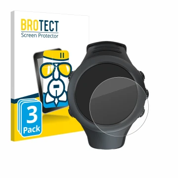 Face avant d’un emballage produit avec le logo de la marque BROTECT. À côté, l’appareil Suunto Ambit3 Sport Black est représen