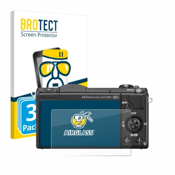 Face avant d’un emballage produit avec le logo de la marque BROTECT. À côté, l’appareil Sony Alpha 5100 (DSLR-A5100) est repré