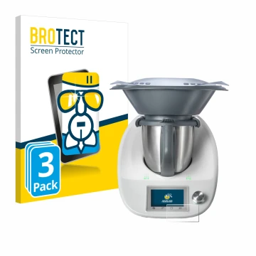Face avant d’un emballage produit avec le logo de la marque BROTECT. À côté, l’appareil Vorwerk Thermomix TM5 est représenté a