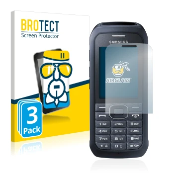 Face avant d’un emballage produit avec le logo de la marque BROTECT. À côté, l’appareil Samsung Xcover 550 est représenté avec