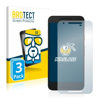 Face avant d’un emballage produit avec le logo de la marque BROTECT. À côté, l’appareil Google Nexus 5X est représenté avec la